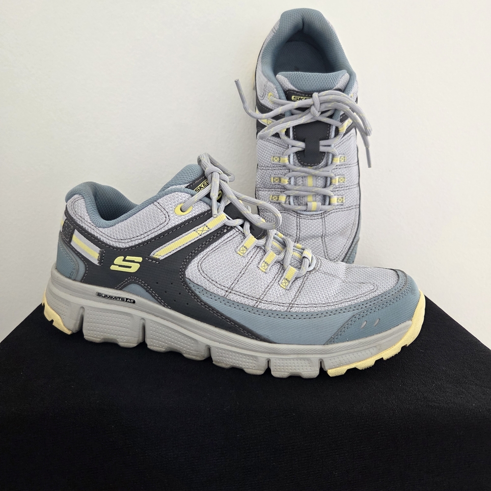 Skechers Women's Light Blue & Gray Athletic Sneakers with Yellow Accents